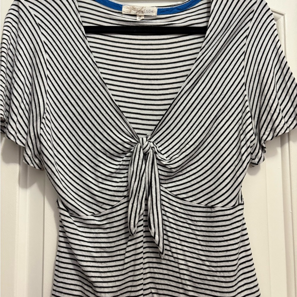 Free People Black and White Tie Front Fitted Blouse - Picture 3 of 6